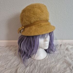 Vintage 1960s Mod Mustard Yellow Fuzzy Bubble Hat
